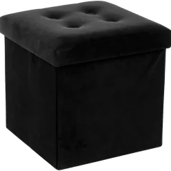 Pouf pliant Lysandre noir effet velours - Atmosphera