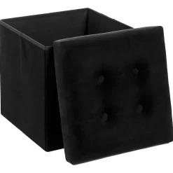Pouf pliant Lysandre noir effet velours - Atmosphera