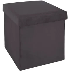 Pouf pliant Tess gris foncé en velours - Atmosphera