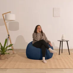 Pouf poire déhoussable velours côtelé BANANAIR 105x85 cm bleu foncé