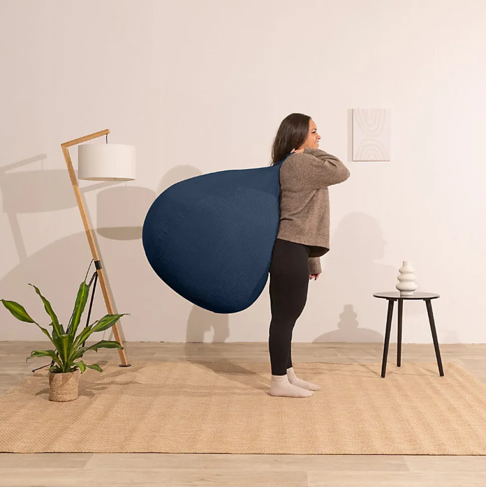 Pouf poire déhoussable velours côtelé BANANAIR 105x85 cm bleu foncé