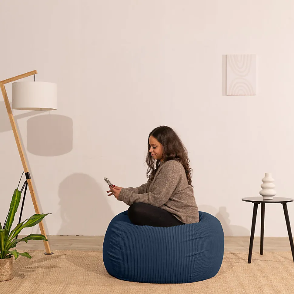 Pouf poire déhoussable velours côtelé BANANAIR 105x85 cm bleu foncé