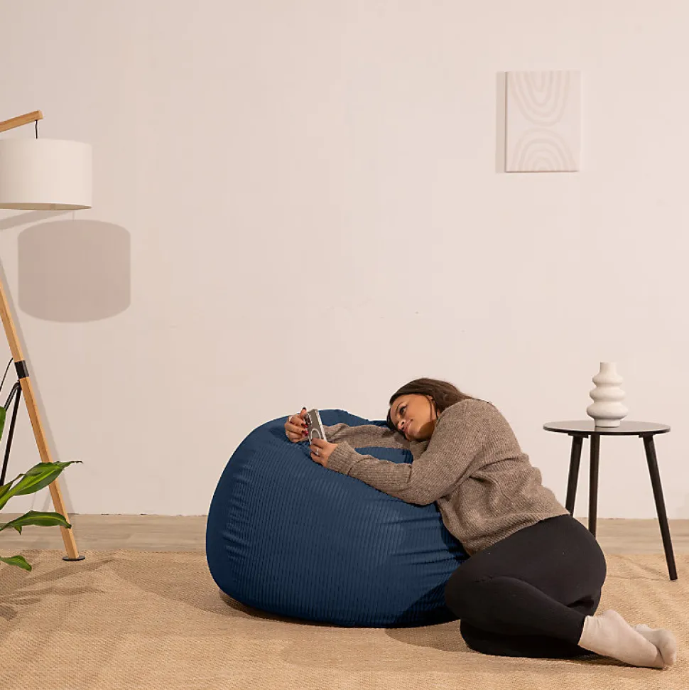 Pouf poire déhoussable velours côtelé BANANAIR 105x85 cm bleu foncé