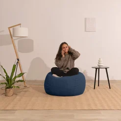 Pouf poire déhoussable velours côtelé BANANAIR 120x100 cm bleu foncé