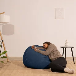 Pouf poire déhoussable velours côtelé BANANAIR 120x100 cm bleu foncé