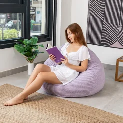 Pouf poire déhoussable velours côtelé BANANAIR 105x85 cm violet parme