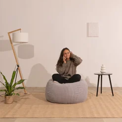 Pouf poire déhoussable velours côtelé BANANAIR 80x70 cm gris clair