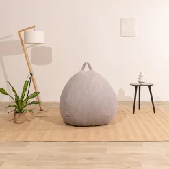 Pouf poire déhoussable velours côtelé BANANAIR 80x70 cm gris clair