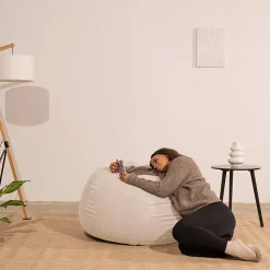 Pouf poire déhoussable velours côtelé BANANAIR 120x100 cm beige