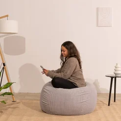 Pouf poire déhoussable velours côtelé BANANAIR 105x85 cm gris clair