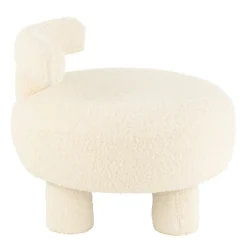 Pouf rond avec dossier en tissu bouclette (52x52x49 cm - Blanc)