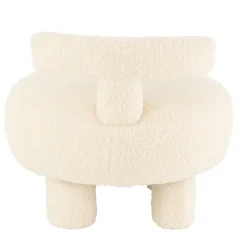 Pouf rond avec dossier en tissu bouclette (52x52x49 cm - Blanc)