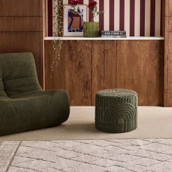Pouf rond bouclette tuftée kaki D.43 x H 37cm - Nuba