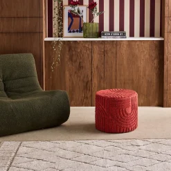 Pouf rond bouclette tuftée terracotta D.43 x H 37cm - Nuba