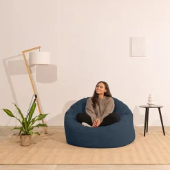 Pouf rond doux velours côtelé épais BANANAIR 100cm bleu foncé