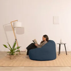 Pouf rond doux velours côtelé épais BANANAIR 100cm bleu foncé