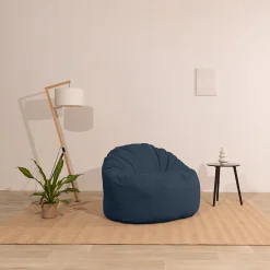 Pouf rond doux velours côtelé épais BANANAIR 100cm bleu foncé
