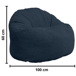 Pouf rond doux velours côtelé épais BANANAIR 100cm bleu foncé