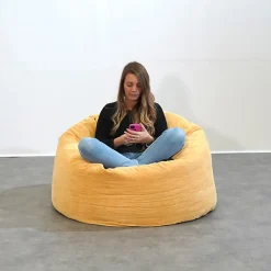 Pouf rond doux velours côtelé BANANAIR 100 cm jaune