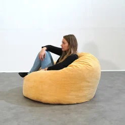 Pouf rond doux velours côtelé BANANAIR 100 cm jaune