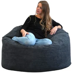 Pouf rond doux velours côtelé BANANAIR 100 cm noir