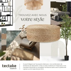 Pouf rond en jute style bohème fait main 100 % fibres naturelles