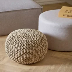 Pouf rond tricot 40x30cm, Triagano