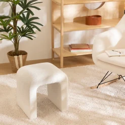 Pouf Sevi en bouclette 41x35cm blanc - Atmosphera