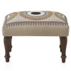 Pouf tapissé avec pieds en bois couleur lin