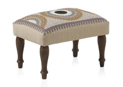 Pouf tapissé avec pieds en bois couleur lin