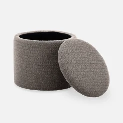 Pouf taupe en tissu avec rangement pour coussins ou plaids