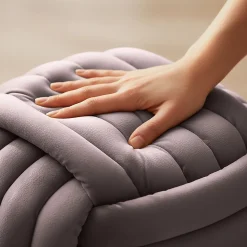 Pouf tressé en velours 53 cm NILO Rose Poudré