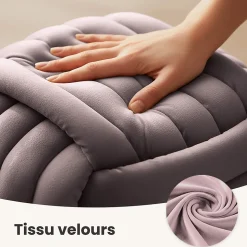 Pouf tressé en velours 53 cm NILO Rose Poudré