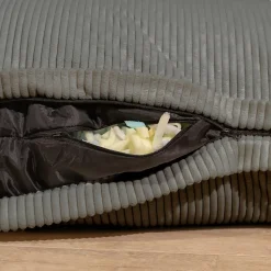 Pouf velours côtelé déhoussable BANANAIR 180 x 140 cm gris foncé