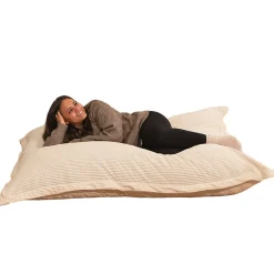 Pouf velours côtelé déhoussable BANANAIR 180 x 140 cm blanc cassé