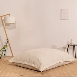 Pouf velours côtelé déhoussable BANANAIR 180 x 140 cm blanc cassé