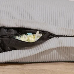 Pouf velours côtelé déhoussable BANANAIR 180 x 140 cm gris clair