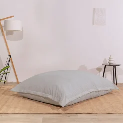 Pouf velours côtelé déhoussable BANANAIR 180 x 140 cm gris clair