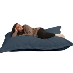 Pouf velours côtelé déhoussable BANANAIR 180 x 140 cm bleu nuit