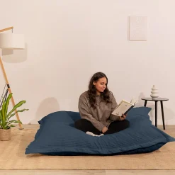 Pouf velours côtelé déhoussable BANANAIR 180 x 140 cm bleu nuit