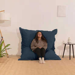 Pouf velours côtelé déhoussable BANANAIR 180 x 140 cm bleu nuit