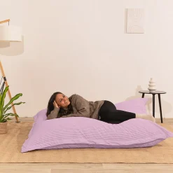 Pouf velours côtelé déhoussable BANANAIR 180 x 140 cm violet parme