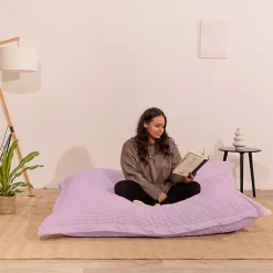 Pouf velours côtelé déhoussable BANANAIR 180 x 140 cm violet parme