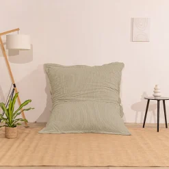 Pouf velours côtelé déhoussable BANANAIR 180 x 140 cm beige