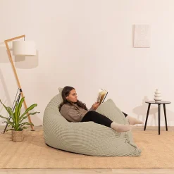 Pouf velours côtelé déhoussable BANANAIR 180 x 140 cm beige