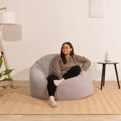 Pouf velours côtelé épais BANANAIR 100cm gris clair
