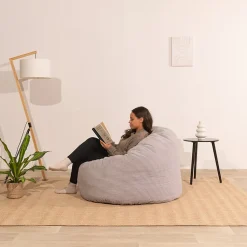 Pouf velours côtelé épais BANANAIR 100cm gris clair