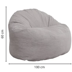Pouf velours côtelé épais BANANAIR 100cm gris clair