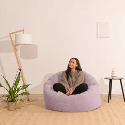 Pouf velours côtelé épais BANANAIR 100cm violet parme