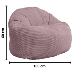 Pouf velours côtelé épais BANANAIR 100cm violet parme